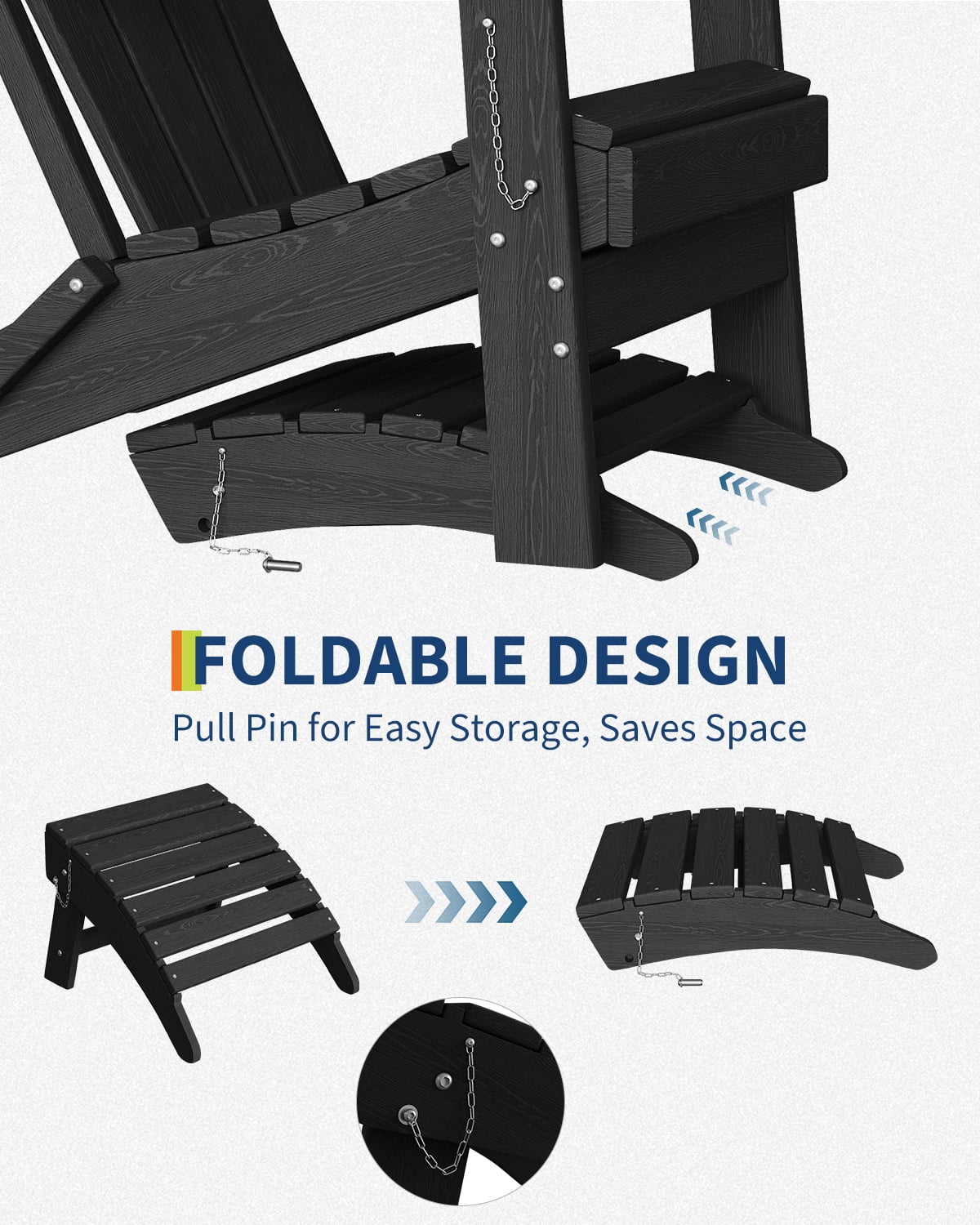 Soonbuy Folding Adirondack Ottomans, HDPE Outdoor Foot Rest for Adirondack Chair, All-Weather Patio Ottoman for Deck, Lawn, Porch and Poolside