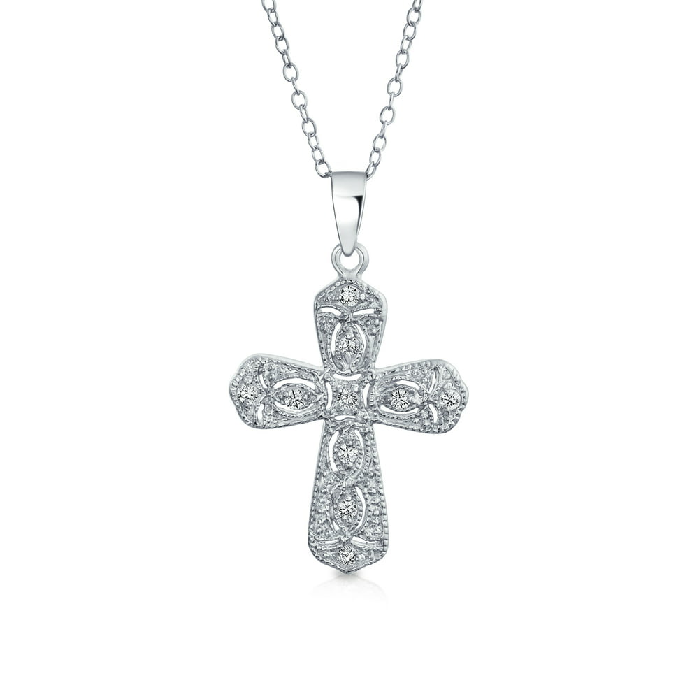Bling Jewelry - Vintage Style Cross for Women 925 Sterling Silver Pave