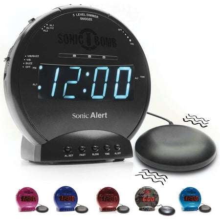 GGSW Bomb Dual Alarm Clock with Bed Shaker, Black Vibrating Alarm Clock Heavy Sleepers, Battery Backup | Wake with a Shake