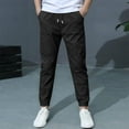 thumbnail image 2 of VEKDONE Boys Cotton Linen Long Pants Elastic Waisted Drawstring Tapered Pants Solid Color Lightweight Outdoor Sweatpants with Pockets, 2 of 8