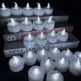 thumbnail image 1 of Luces de té LED que funcionan con pilas: paquete de 24 velas votivas sin llama, lámpara realista y brillante, parpadeante, decoración del hogar para fiestas navideñas (blanco), 1 of 5