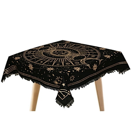 

THE ART BOX Altar Cloth Tarot Cards Table Napkins Witchcraft Supplies Black Gold Tablecloth Square Alter Pagan Spiritual Celestial Deck Cloth With Fringes Sun and Moon 24X24 Inches