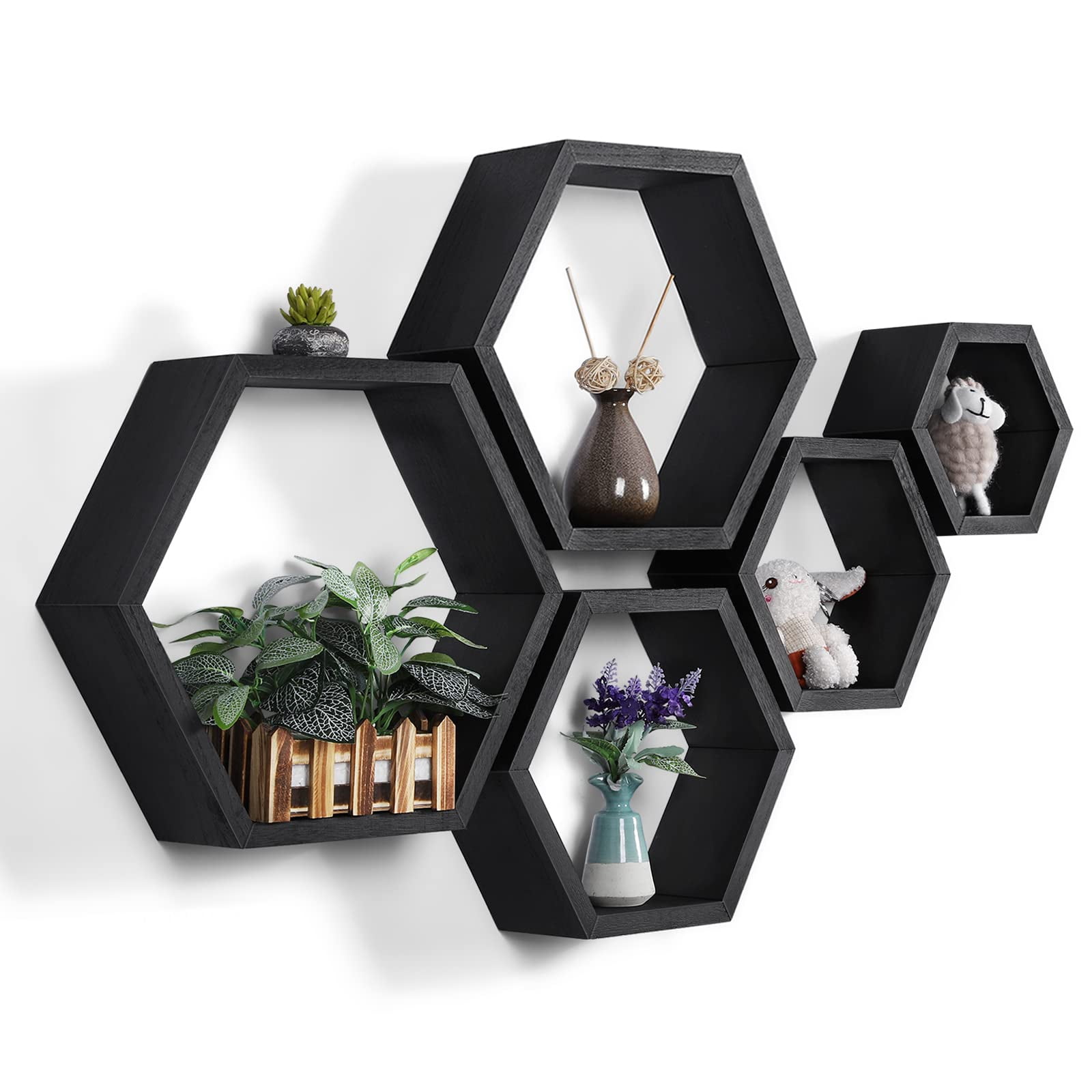 Hexagonal Floating Shelves Wall Mounted, Set of 5