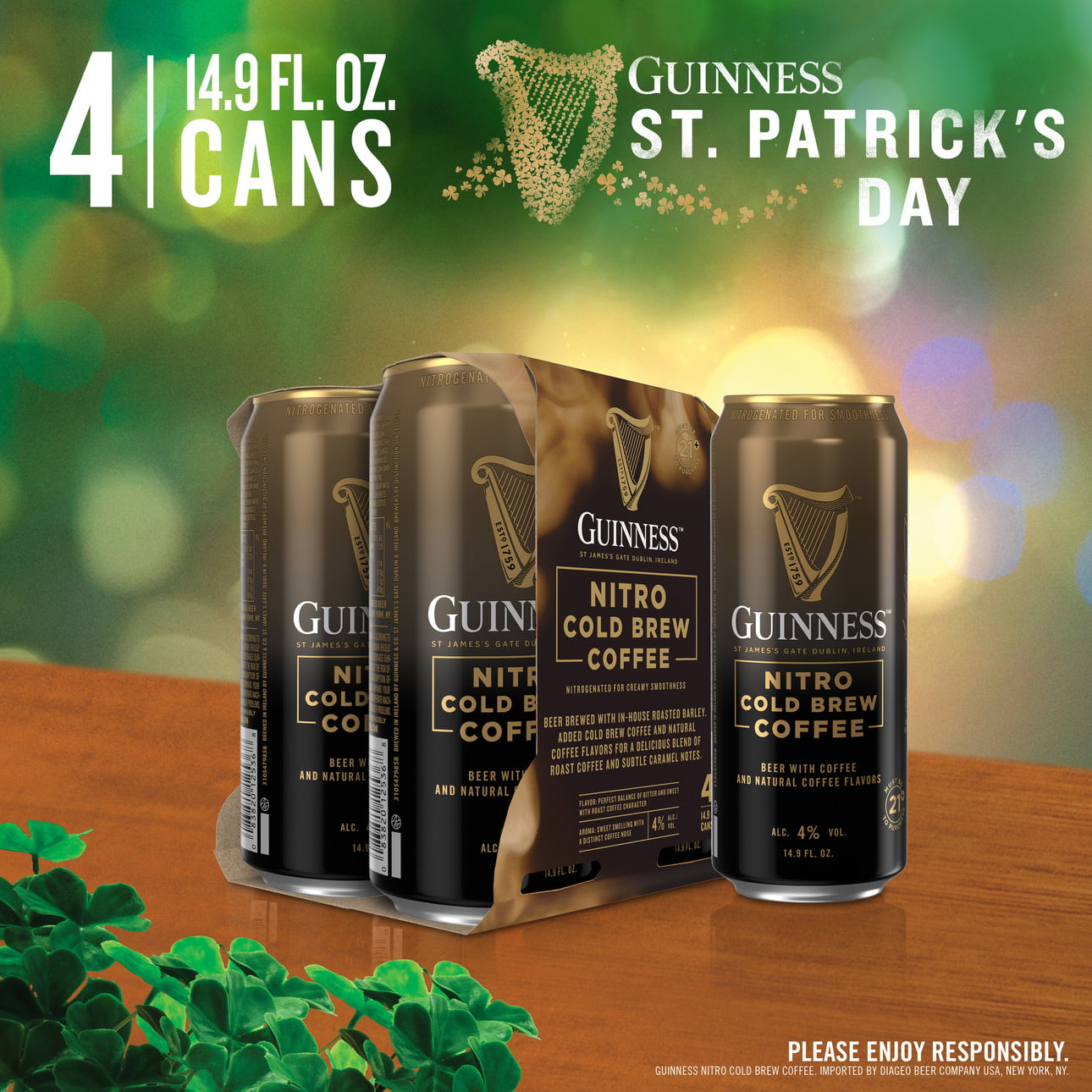 Guinness Nitro Cold Brew Coffee Beer 4PK 14.9oz Cans
