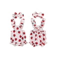 thumbnail image 2 of vera natura Baby Girls Summer Casual Romper Flying Sleeve Floral/Strawberry Print Romper with Headband, 2 of 8