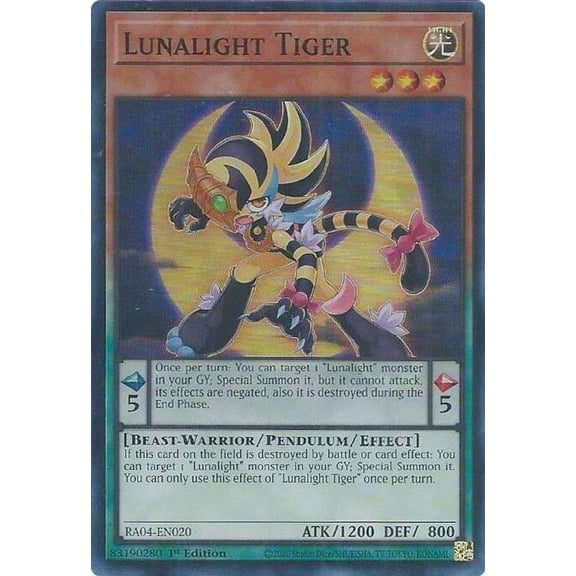 YuGiOh Quarter Century Stampede Super Rare Lunalight Tiger RA04-EN020
