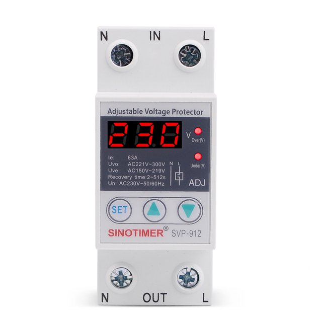 220V Adjustable Automatic Reconnect Device Over Under Voltage Relay Protector Switch 63A