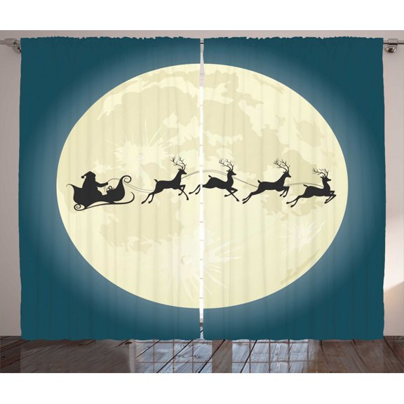 Ambesonne Christmas Curtains 2 Panel Set, Santa Claus Silhouette, 108" x 63", Cream Night Blue Black