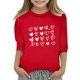 thumbnail image 1 of MEZZALL T-Shirt Décontracté à Manches 3/4 Col Rond Imprimé Cœur pour Filles, Rouge, 7-8 Ans, 1 of 4