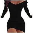 thumbnail image 5 of ZHOGXU Womens Casual Dress Long Sleeve V Neck Solid Color Knitted Fashion Comfortable Slim Fit Dresses For Casual Daily Wear,Black,M, 5 of 6
