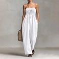 thumbnail image 5 of Strapless One Piece Jumpsuits Womens Off Shoulder Wide Leg Linen Jumpsuit Sleeveless Summer Vacation Jumper White, XL, 5 of 5