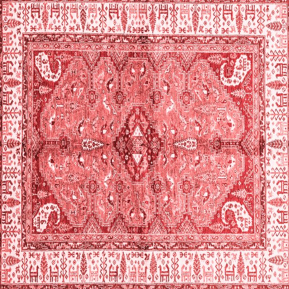 Ahgly Company Indoor Square Geometric Red Traditional Area Rugs, 6' Square
