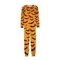 thumbnail image 2 of Family Halloween Pajamas Matching Sets, Orange Black Bat Print Soft Long Sleeve Top and Long Pants Halloween Pajamas for Family, 2 Piece Holiday Sleepwear Halloween Family Pjs Set, 2 of 4