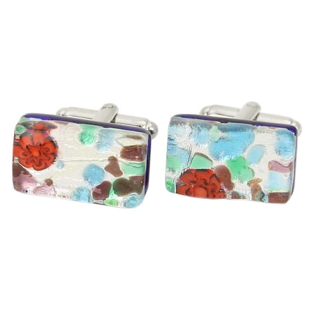 GlassOfVenice Murano Glass Venetian Classic Rectangular Cufflinks - Silver Meadow