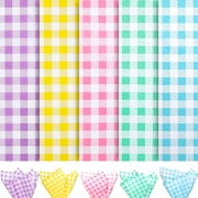 100 Sheets Pastel Tissue Paper Folded Flat Buffalo Plaid Wrapping Paper Purple Yellow Pink Green Blue Gift Tissue Paper for Home DIY Gift Bags Summer Easter Birthday Decor, 14 x 20inch