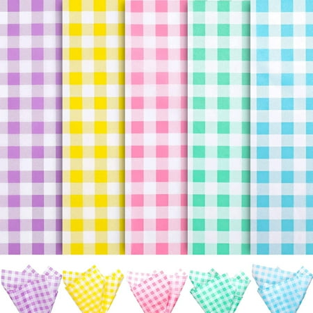 100 Sheets Pastel Tissue Paper Folded Flat Buffalo Plaid Wrapping Paper Purple Yellow Pink Green Blue Gift Tissue Paper for Home DIY Gift Bags Summer Easter Birthday Decor, 14 x 20inch