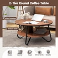 thumbnail image 5 of CRXX 2-Tier Round Coffee Table, 33.5" Wood Coffee Table with Open Storage Shelf & Heavy-Duty Steel Frame, Rustic Circle Coffee Table, Mid-Century Center Table for Living Room, Office, Walnut, 5 of 9