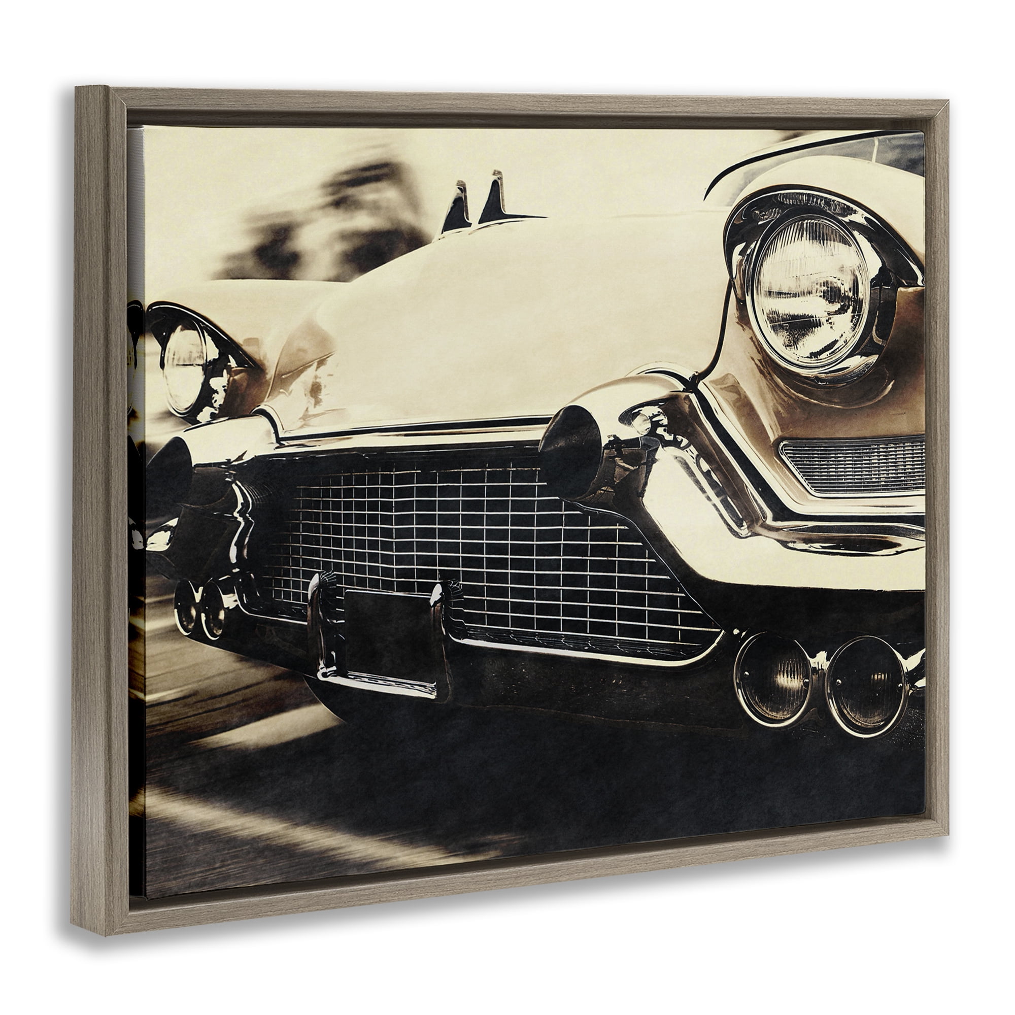 Stupell Industries Vintage Ride Headlights Brown Framed Floater Canvas Wall Art, design by Marcus Prime