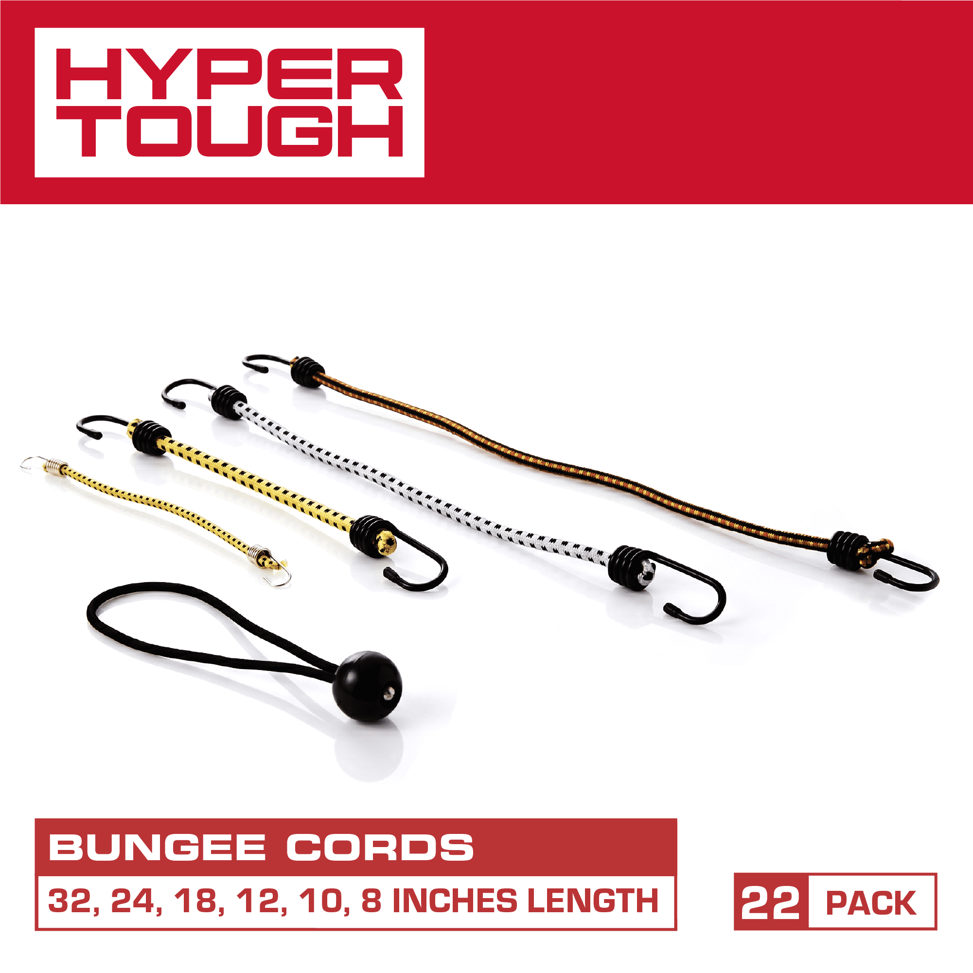 Hyper Tough Assorted Bungee Cord Set - 22 Pack, Sizes 8in to 32in