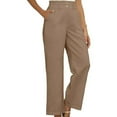 thumbnail image 5 of CLOISE Summer Pants for Women High Waisted Straight Leg Lounge Pants Pull On Stretch Trousers With Button Soft Elastic Waist Pants Solid Comfy Pants Fashion Coffee, 5 of 5