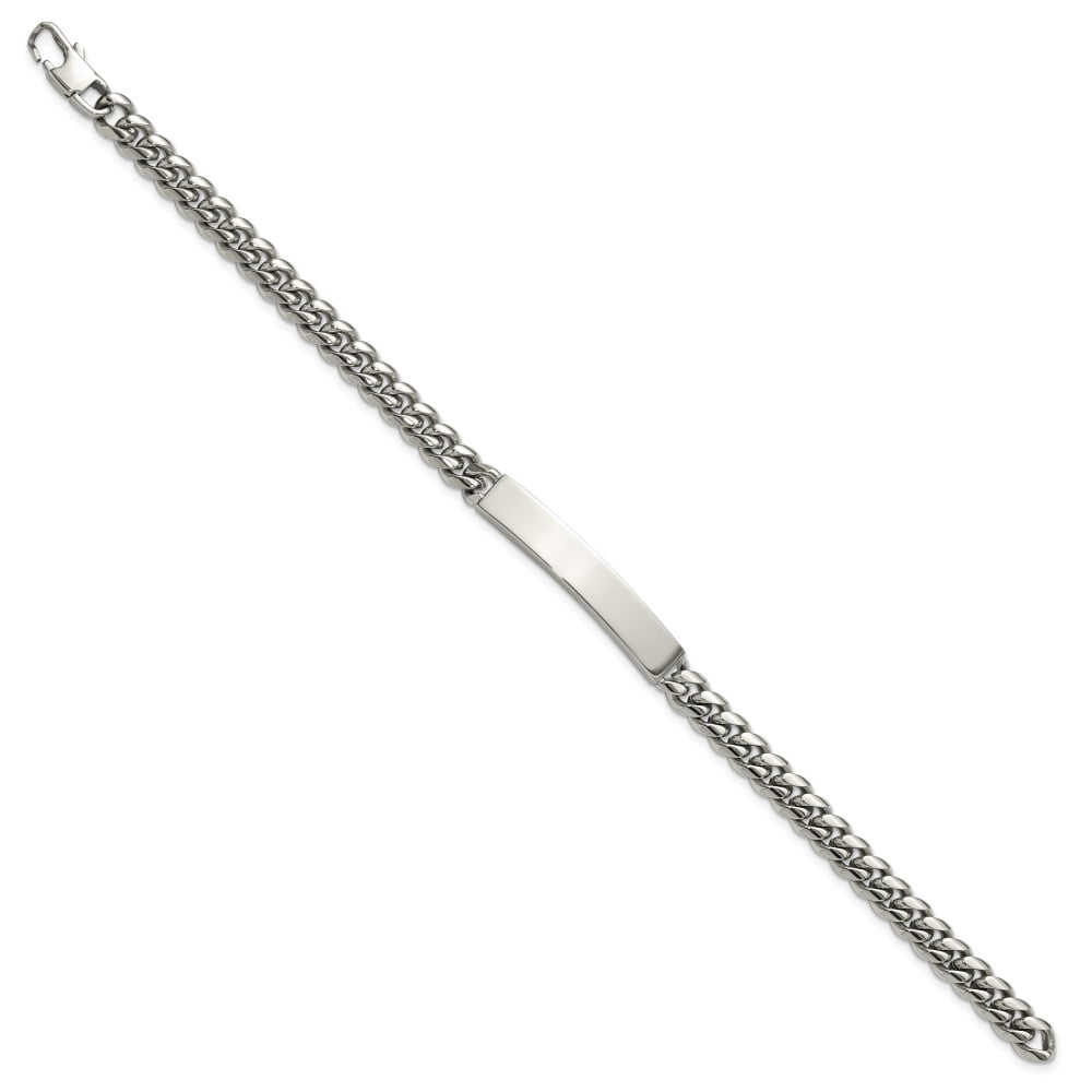 Diamond2Deal Stainless Steel Polished Curb Link ID Bracelet for Men 8"