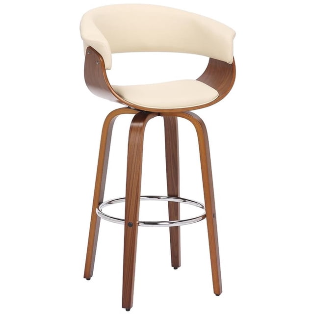 Armen Living Julyssa 30" Faux Leather/Wood Swivel Bar Stool in Cream/Walnut