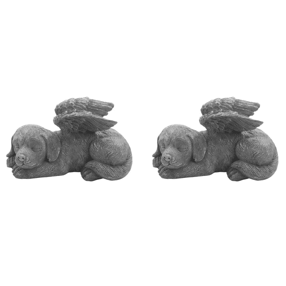 2X Dog Angel Pet Memorial Tombstone Marking Carved Statue, Resin, Stone Finish