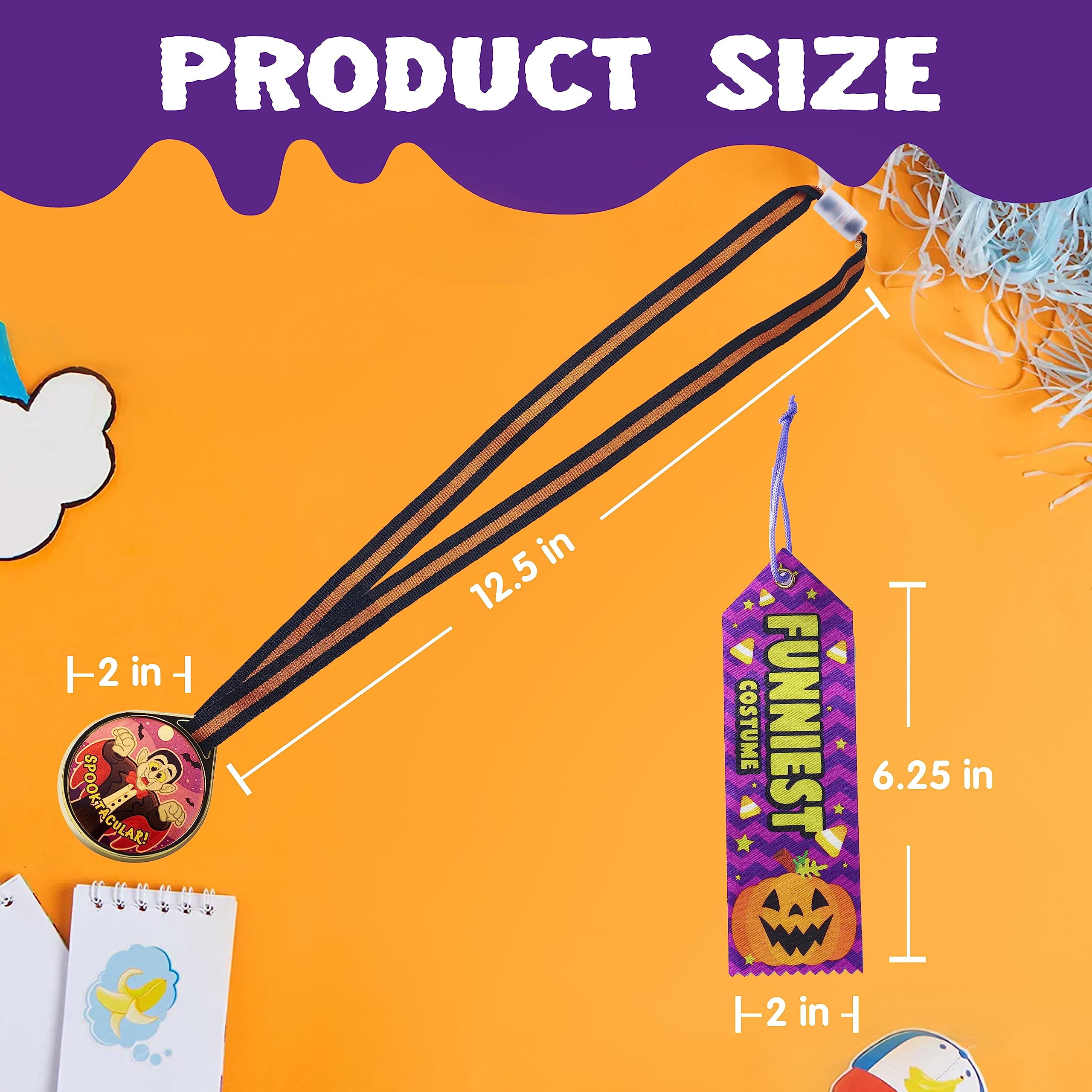 Joyfy 24 Pcs Halloween Carnival Prizes,Halloween Medal Trophies and Trophy Ribbons Games,Best Costume Trophy Halloween for Adults Kids,Halloween Prizes Bulk,Carnival Party Favors