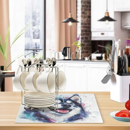 

Kitchen Leather Drying Mat 17.7*11.8*0.12 Inch Kitchen Drying Mat Coffee Machine Mat Dish Drying Mats Fast Water Absorption Beautiful Fashion Pretty Husky Dog