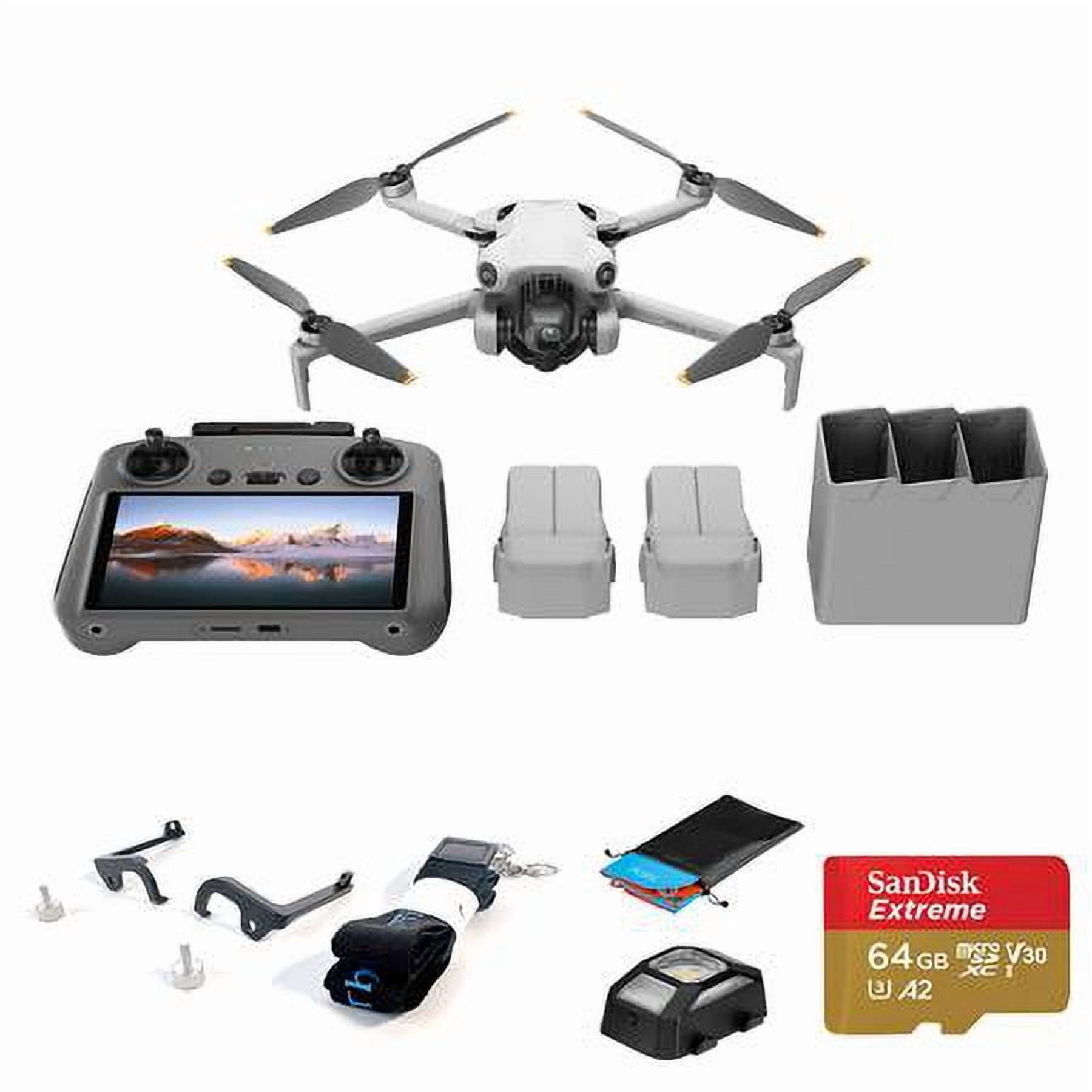 DJI Mini 4 Pro Drone Fly More Combo Plus, Bundle with Claw Lanyard Mounting System, Landing Pad, Strobe Light and 64GB Memory Card