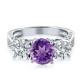 thumbnail image 2 of Gem Stone King 925 Sterling Silver Purple Amethyst and Lab Grown Diamond 3-Stone Engagement Ring for Women | 2.20 Cttw | Round 7MM | Gemstone February Birthstone | Available in Size 5,6,7,8,9, 2 of 4