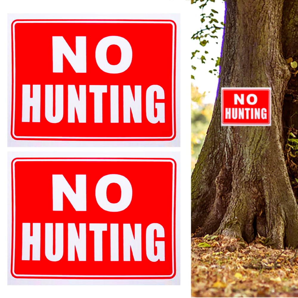 2 Pack NO Hunting Warning Sign 9"x12" Flexible Plastic White Red