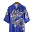 thumbnail image 3 of Qarigey Hombres Mujeres Camisa de playa hawaiana Casual Abotonado Manga corta Dragón simple Transpirable Estilo étnico Camiseta diaria Camisetas Azul L, 3 of 6