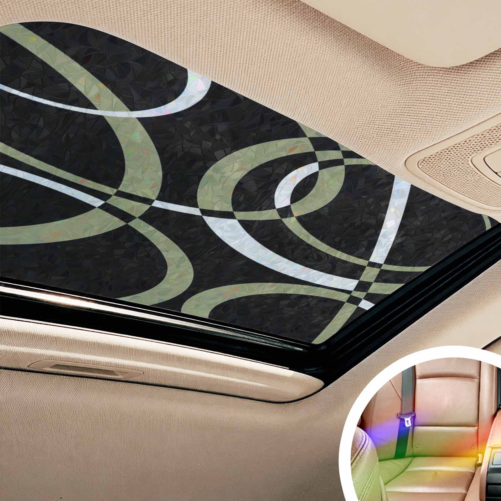 Black Geometric Window Privacy Film Stain Glass,Reusable Decorative Rainbow Window Film,Modern Sage Green White Striped Art Static Cling Sun Blocking Stickers Decals Covers 17.7" x 39.3" (2pcs)