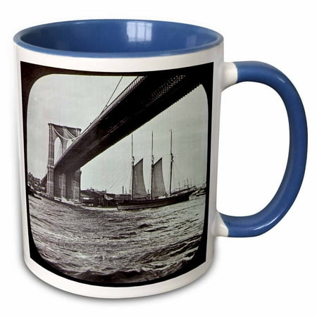 Vintage Glass Slide 3dRose Brooklyn Bridge with Sailboat East River New York City Glass Slide - Two Tone Blue Mug, 11-ounce ()