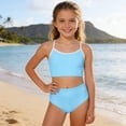 thumbnail image 6 of ZXLBBD Girls Bathing Suit 2 Piece Spaghetti Straps Back Hollow Floral Design Cute Tankini Top and Bikini Bottom for Toddler Youth Casual Beach Outdoor,Sky Blue,9 Y-10 Y, 6 of 6