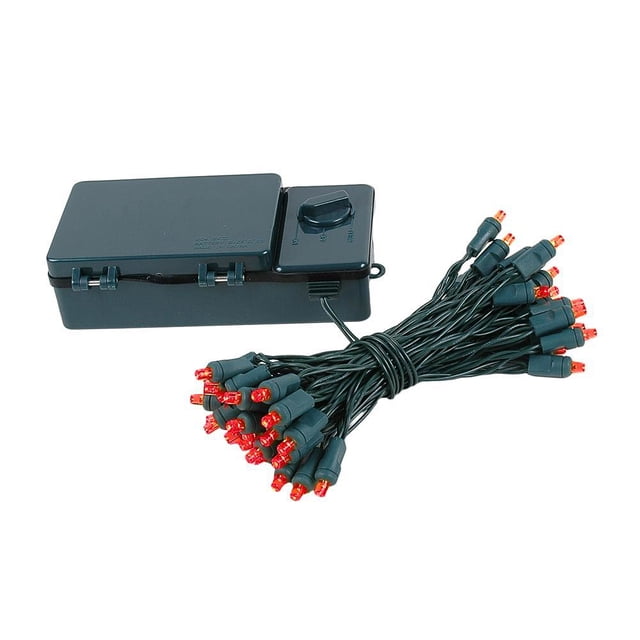 Novelty Lights Mini Lumières DEL à Piles 18 Pieds, 50 Lumières Féeriques Rouges sur Fil Vert, Modes Marche/arrêt et Minuterie, Usage Intérieur/extérieur, 3x Cellule D Requise