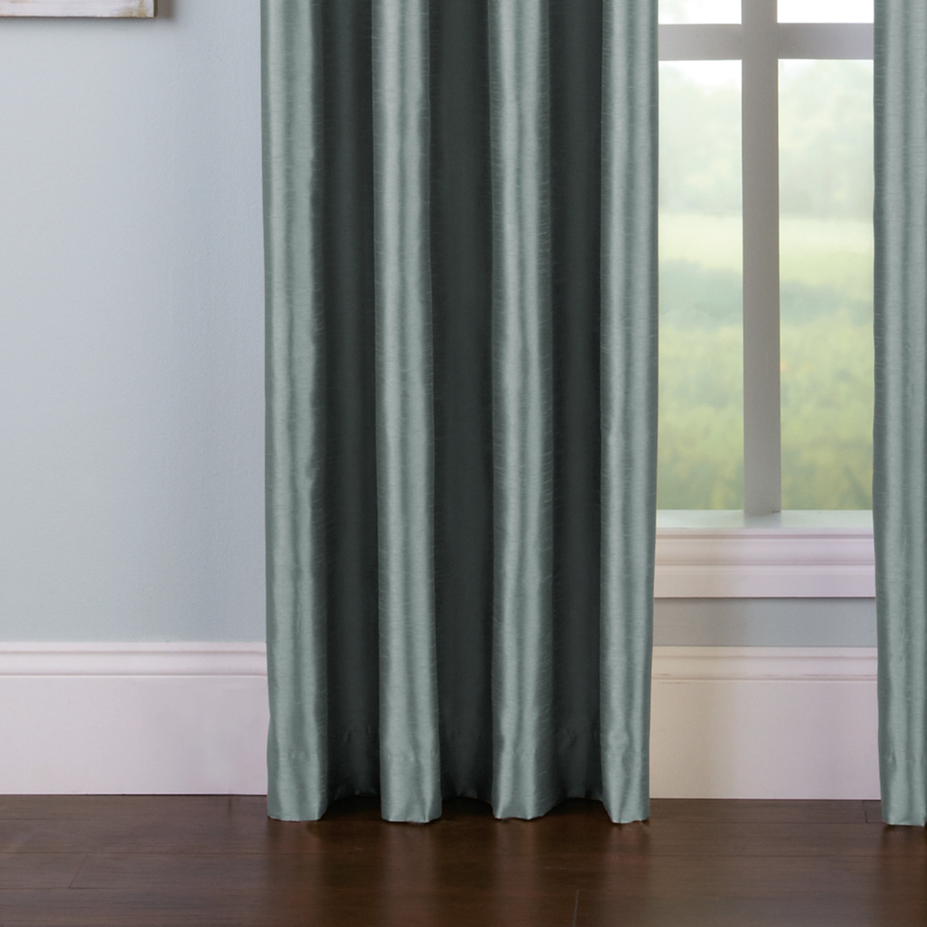 Curtainworks Malta Indoor Polyester Room Darkening Faux Silk Grommet Single Panel , Teal , 50"x120"