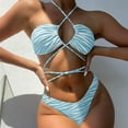 thumbnail image 4 of Travelwant Fresh Bikini Set Halter Hollow Out Adjustable Lace-up Striped Print Bra High Waist Thong Swimwear for Swimming Pool, 4 of 7