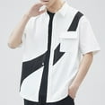 thumbnail image 4 of Summer Overshirt for Men Color Block Button Down Shirts Short Sleeve Casual Loose Fit Sun Protection Shirt Jackets, 4 of 4