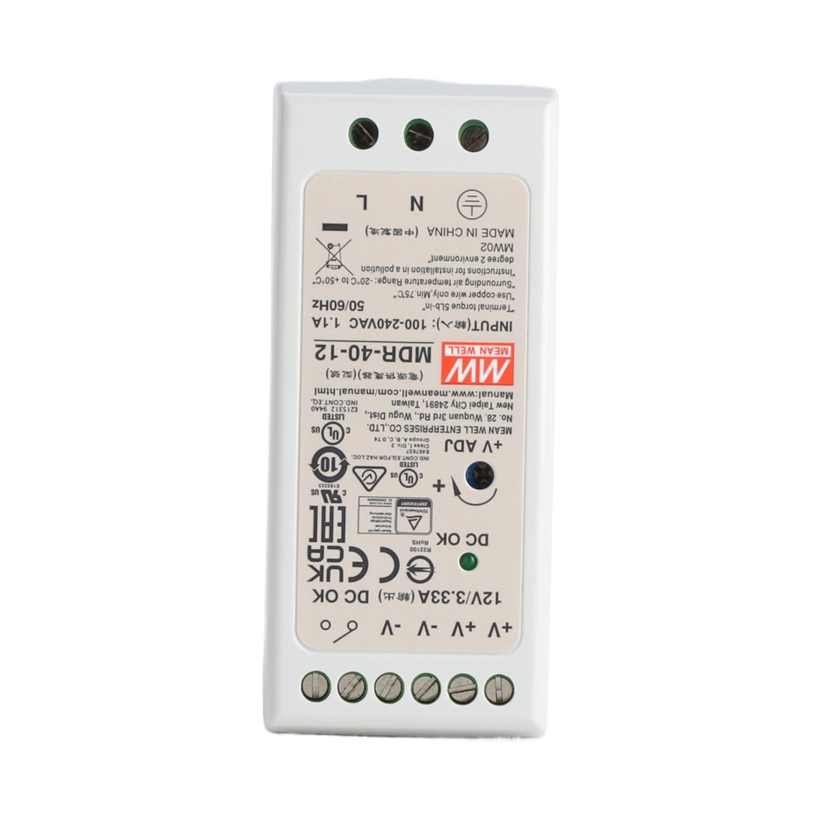 Feedannce 12V 3.33A 40W DIN Rail Power Supply, Industrial Automation, MEAN WELL MDR-40-12