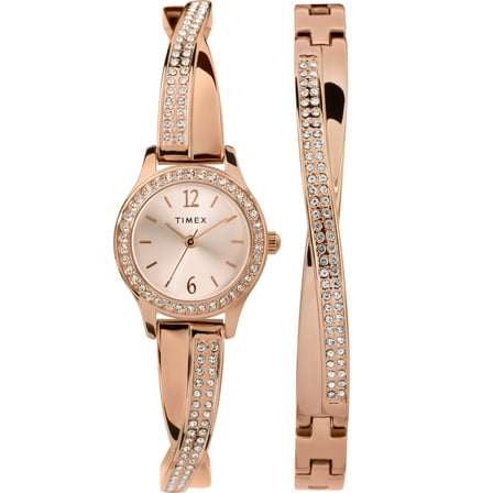 Timex Women's Dress Crystal 23mm Watch & Bracelet Gift Set – Rose Gold-Tone