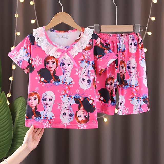 Aisha princesa Mickey Mouse niñas pijamas conjunto de manga corta ropa de aire acondicionado para niños fragancia verano Homeclothes12 115-125CM Gao Jinjia LED