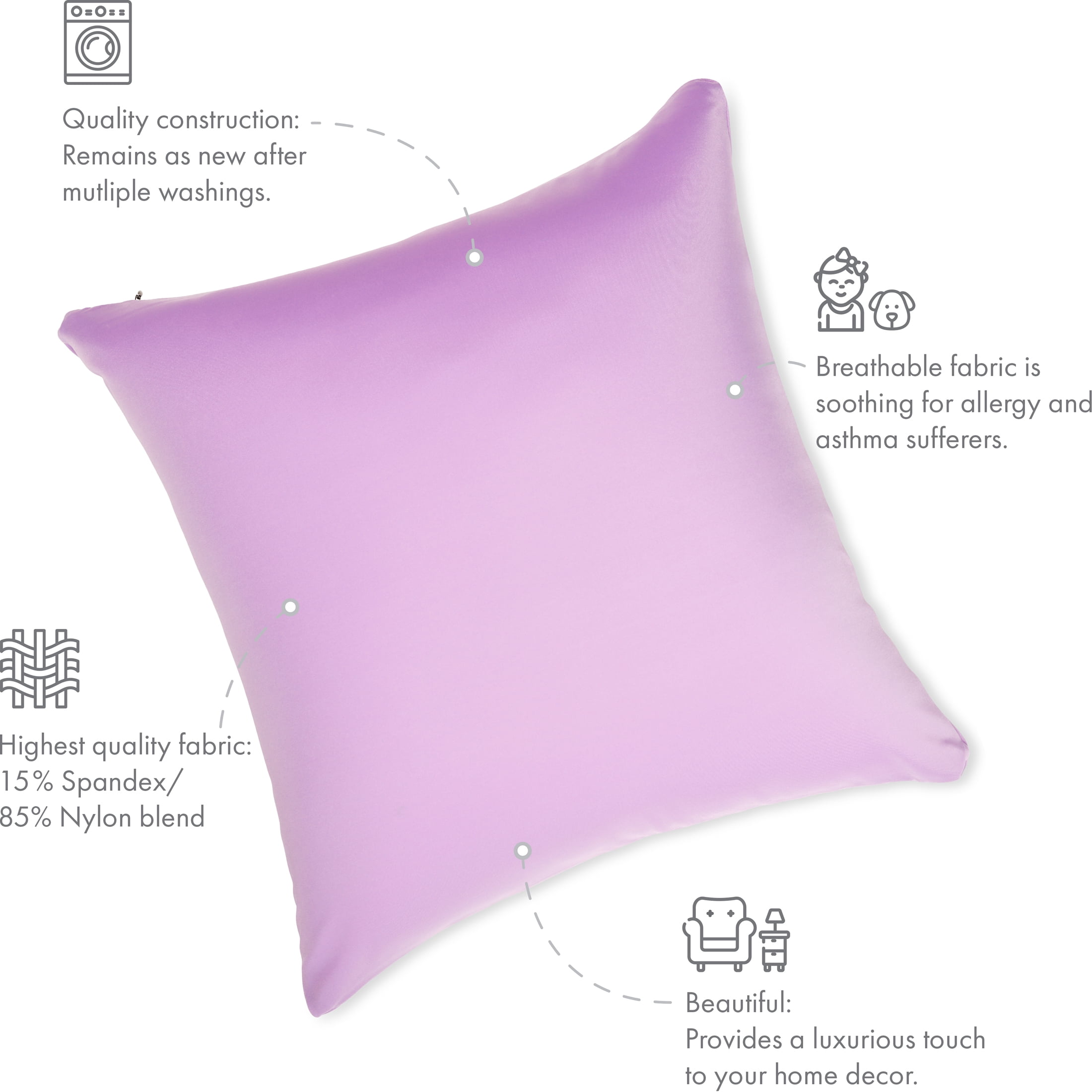 24" x 24" Throw Pillow – Purple: 1 PCS Luxurious Premium Microbead Pillow With 85/15 Nylon/Spandex Fabric. Forever Fluffy, Outstanding Beauty & Support. Silky, Soft & Beyond Comfortable