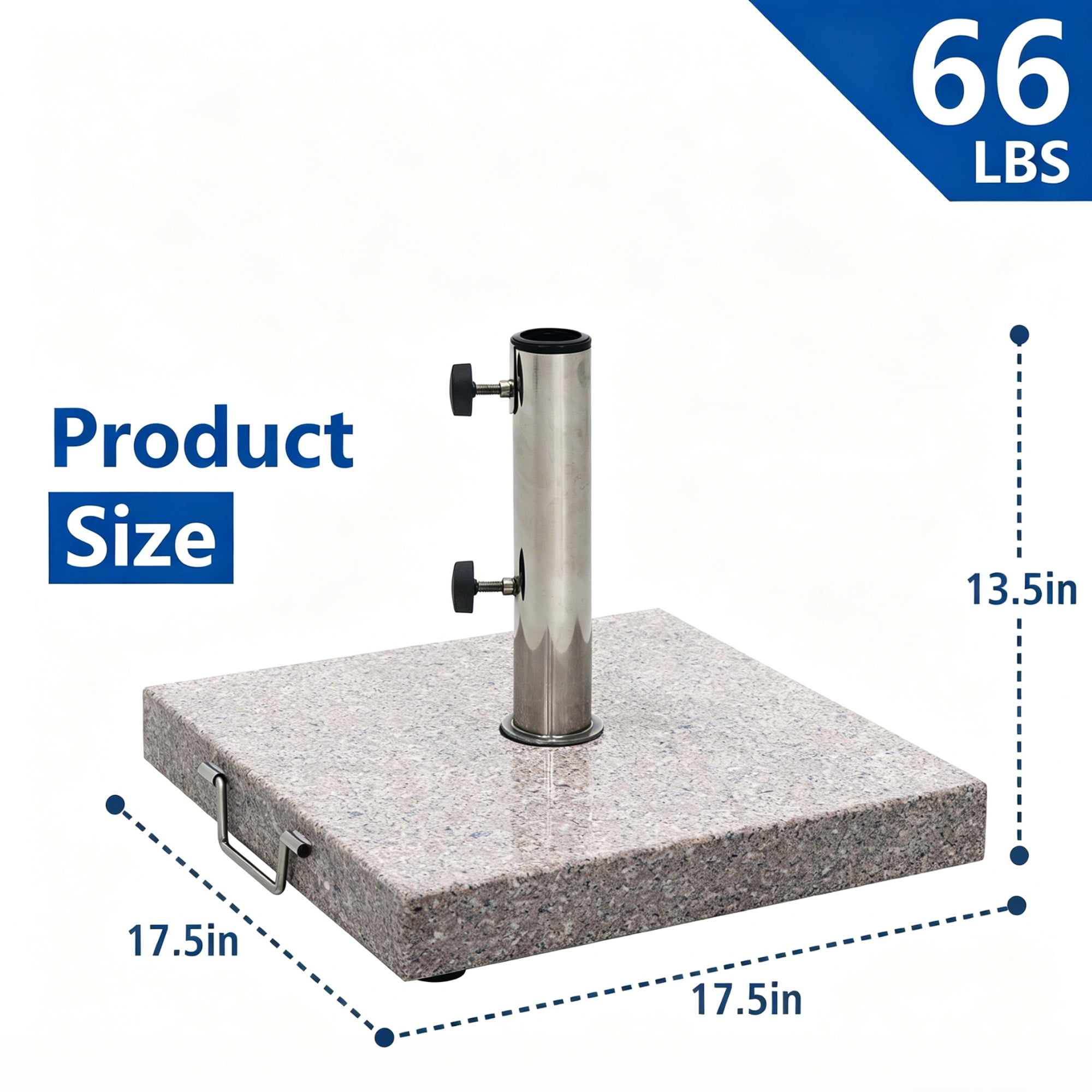 Abble 66 lbs  Heavy Duty Square Granite Umbrella Base Stand with Wheels and Handle in Gray
