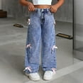 thumbnail image 4 of LIJCC Kids Girls Bow Decoration Jeans Elastic Waist Baggy Straight Wide Leg Denim Pants Trousers, 4 of 9