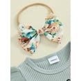 thumbnail image 6 of Musuos Newborn Girl Skirt Set 3M 6M Ribbed Letter Print Short Sleeve Romper Floral Print Ruffles Skirts Headband 3Pcs Clothes Set, 6 of 9