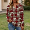 thumbnail image 2 of Womens Valentine Tops Henley Long Sleeve V Neck Cute Top Spring Plus Size Tshirts Heart Print Button Blouses, 2 of 5