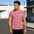 thumbnail image 2 of Rggeeun Men'S T-Shirt Stylish Thin White Black Stripes Pattern Short Sleeve Round Neck Relaxed Fit Knit For Summer Baseball Sports Trendy Tee,Red,Xxl, 2 of 4