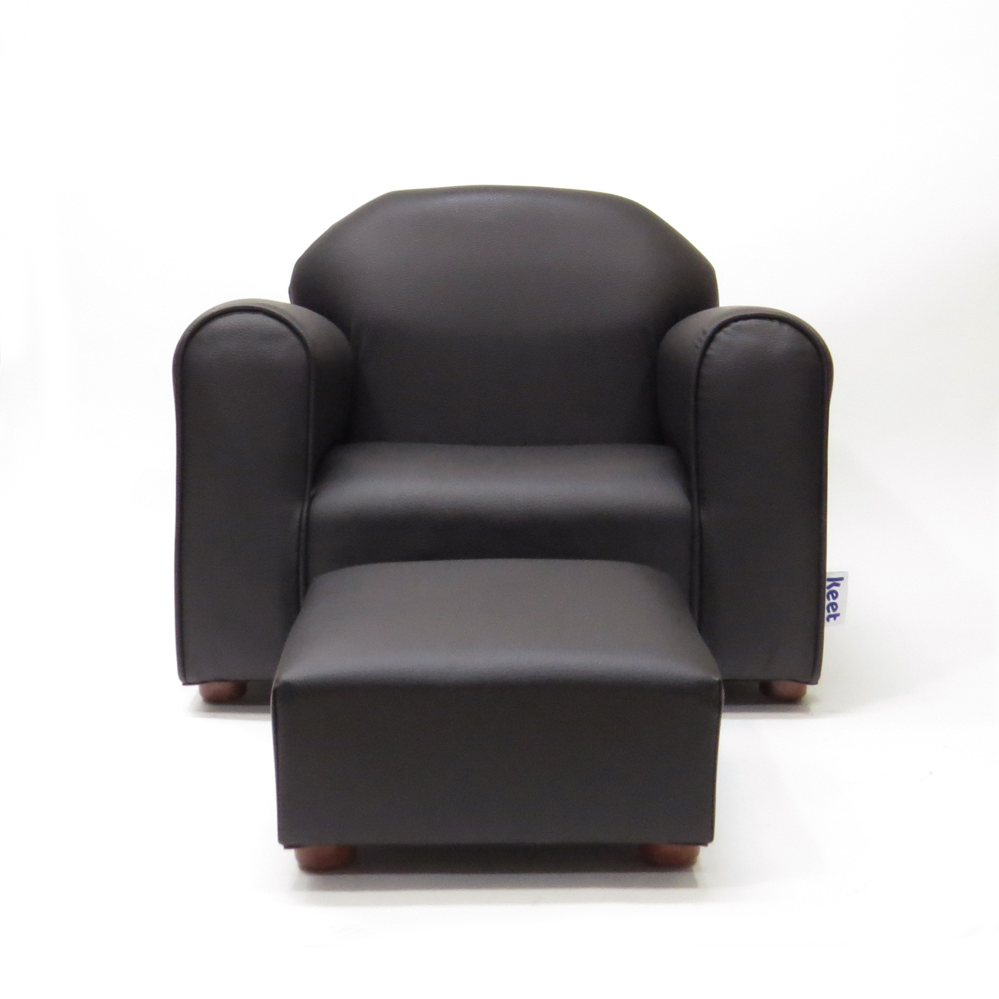 Keet Premium Chocolate Children's Chair, Heavy Duty Faux Leather with Ottoman